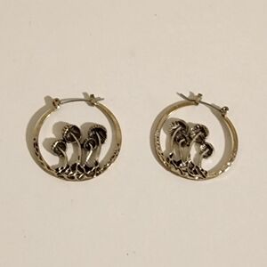 Cute silver toned Mushroom Hoop Earrings, fairy, cottage core, ren faire